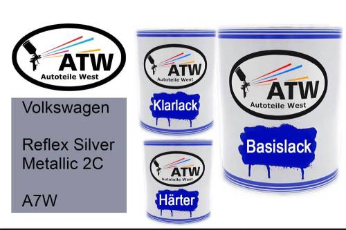 Volkswagen, Reflex Silver Metallic 2C, A7W: 1L Lackdose + 1L Klarlack + 500ml Härter - Set, von ATW Autoteile West.